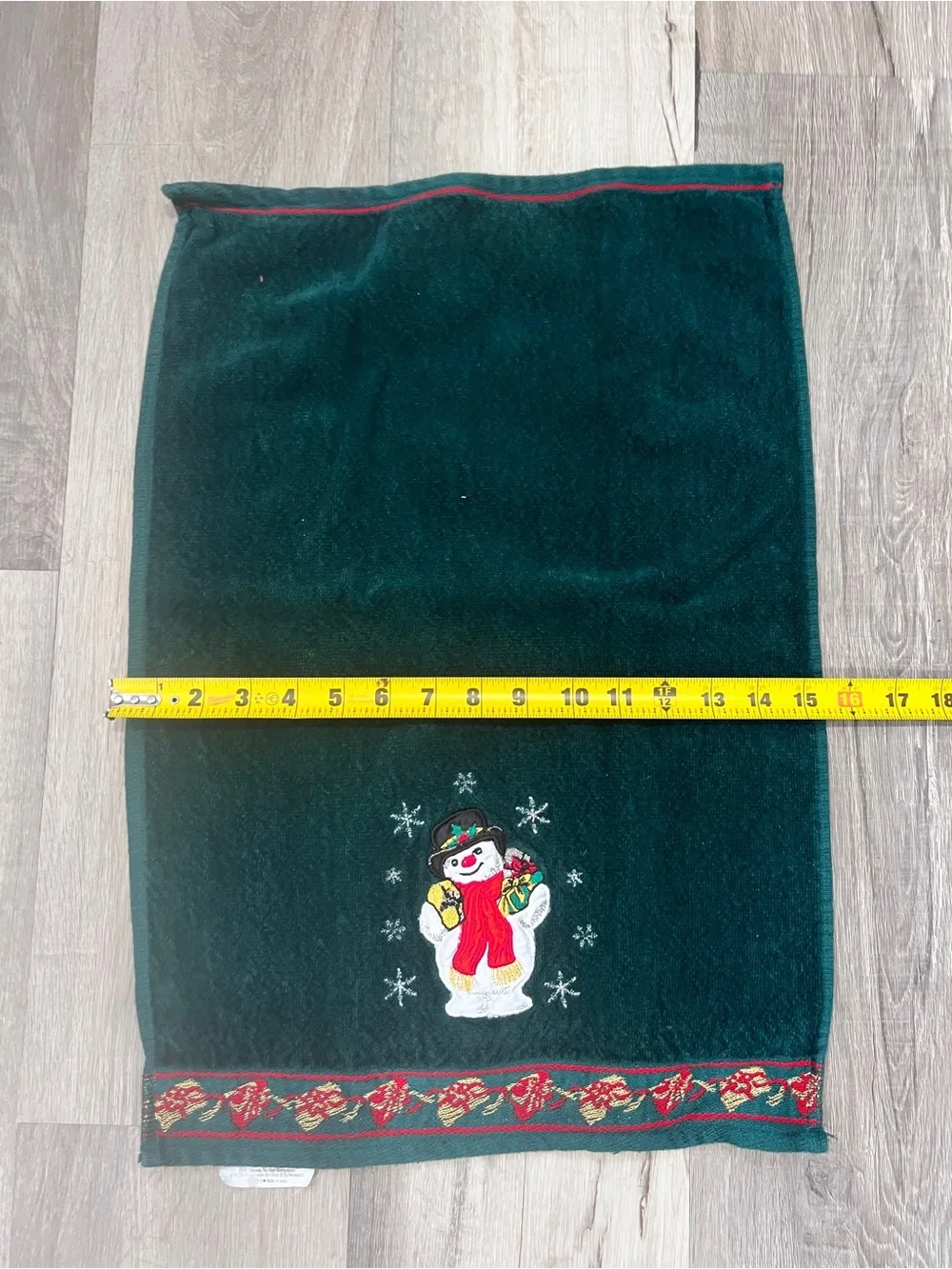 Vintage Jcpenny Dark Green Snowman Embroidered Holiday Bath Towel Set 1980s